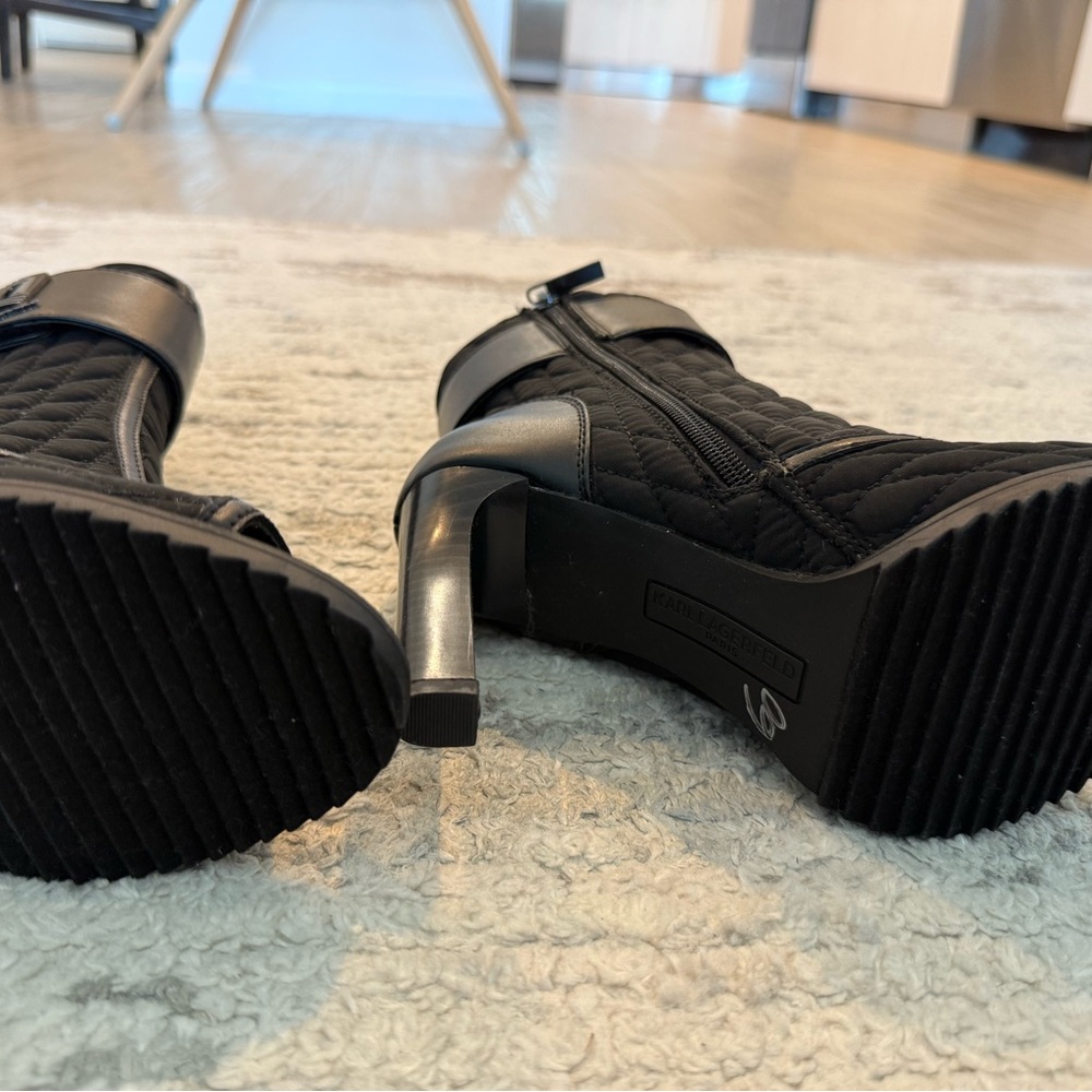 Karl Lagerfeld Black Quilted Heeled Boots - Picture 7 of 9